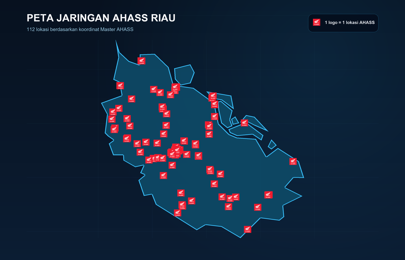 Peta statis 112 lokasi jaringan AHASS Riau berdasarkan koordinat Master AHASS